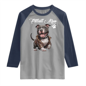 Pitbull Mom Raglan Shirt Cute Pitbull Puppy Dog Lovers TS12 Sport Gray Navy Print Your Wear