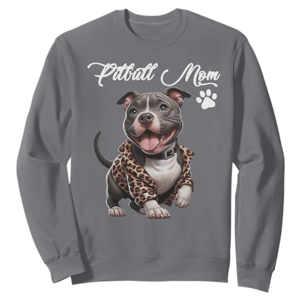 Pitbull Mom Sweatshirt Cute Pitbull Puppy Dog Lovers TS12 Charcoal Print Your Wear