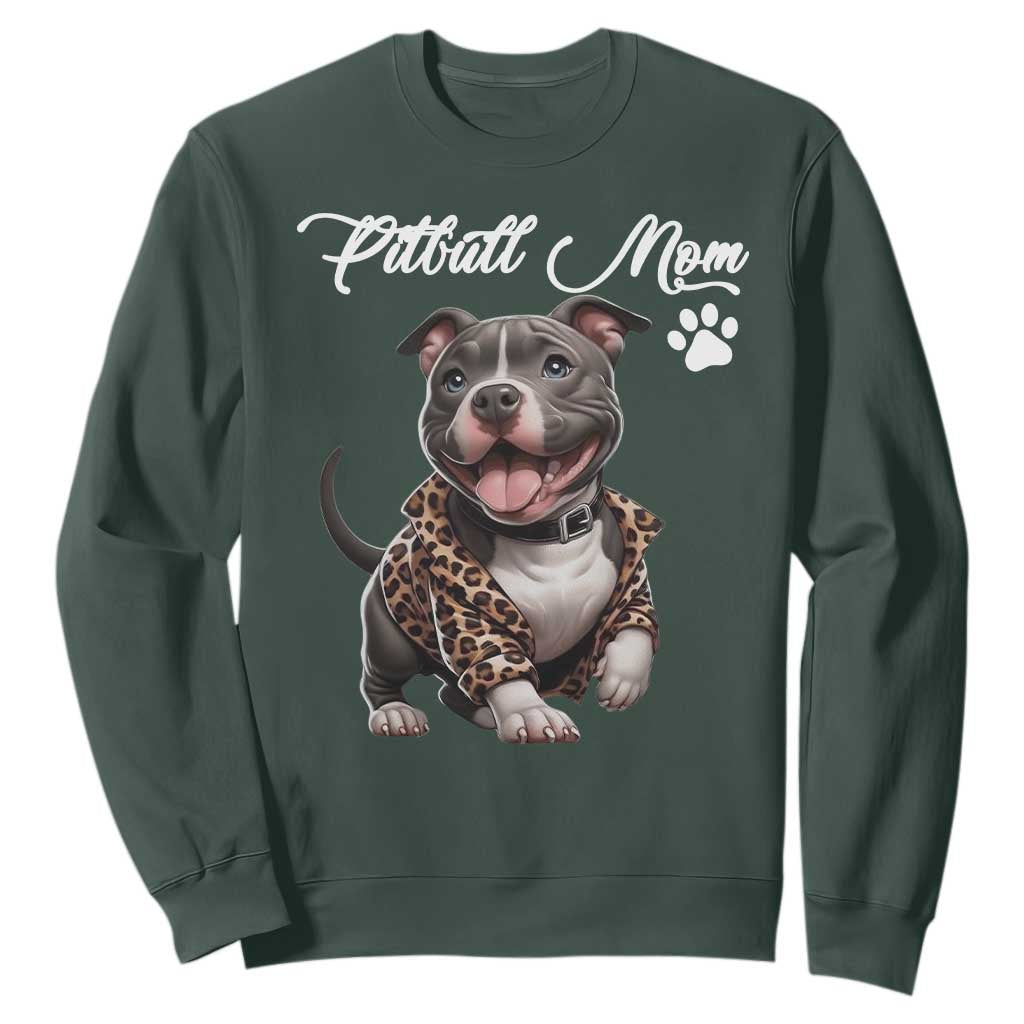 Pitbull Mom Sweatshirt Cute Pitbull Puppy Dog Lovers TS12 Dark Forest Green Print Your Wear