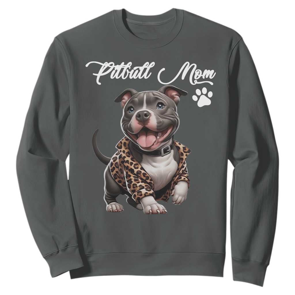 Pitbull Mom Sweatshirt Cute Pitbull Puppy Dog Lovers TS12 Dark Heather Print Your Wear