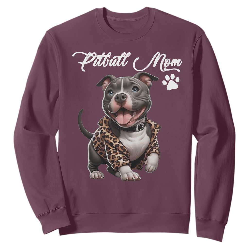 Pitbull Mom Sweatshirt Cute Pitbull Puppy Dog Lovers TS12 Maroon Print Your Wear