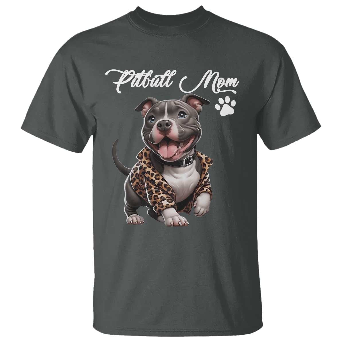 Pitbull Mom T Shirt Cute Pitbull Puppy Dog Lovers TS12 Dark Heather Print Your Wear