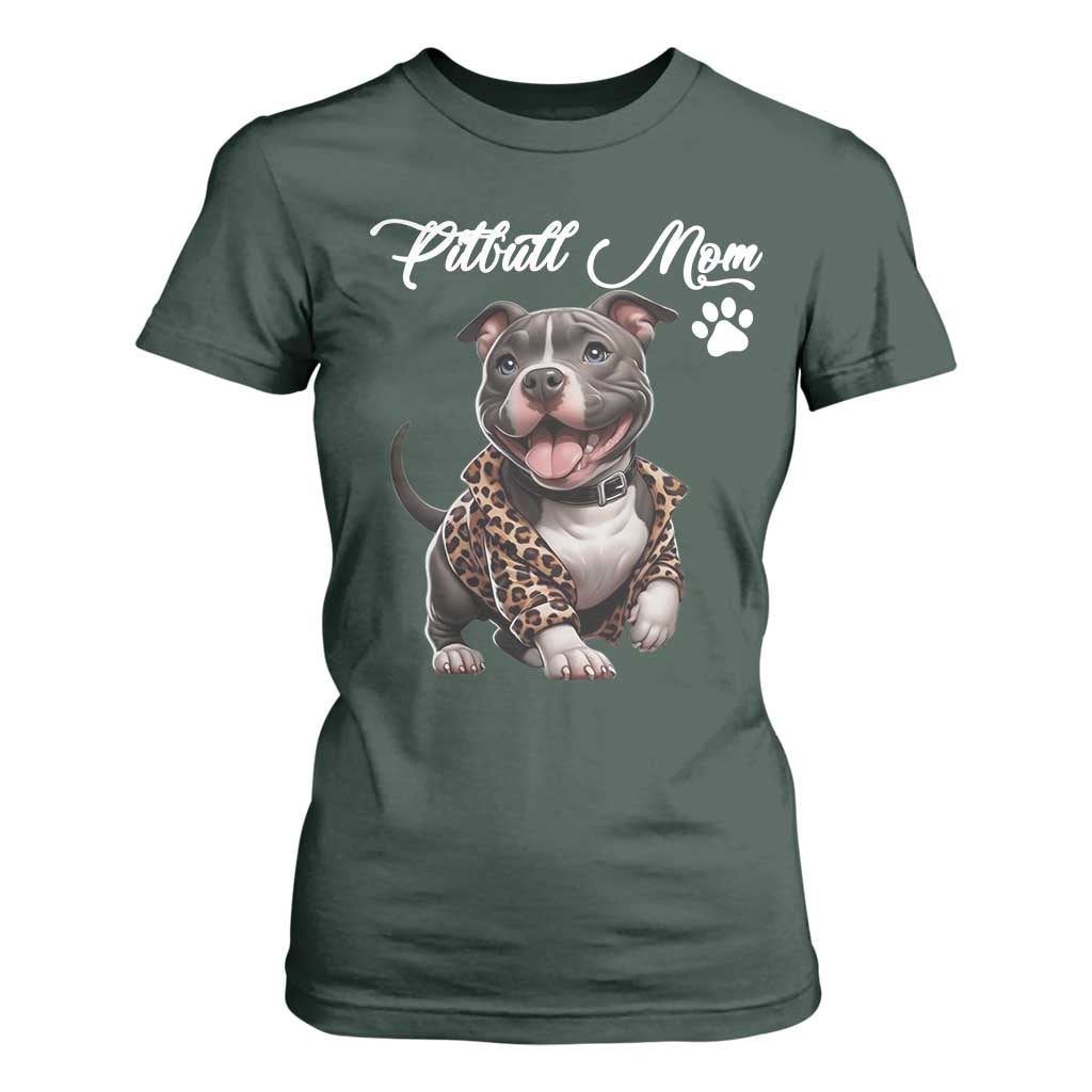Pitbull Mom T Shirt For Women Cute Pitbull Puppy Dog Lovers TS12 Dark Forest Green Print Your Wear