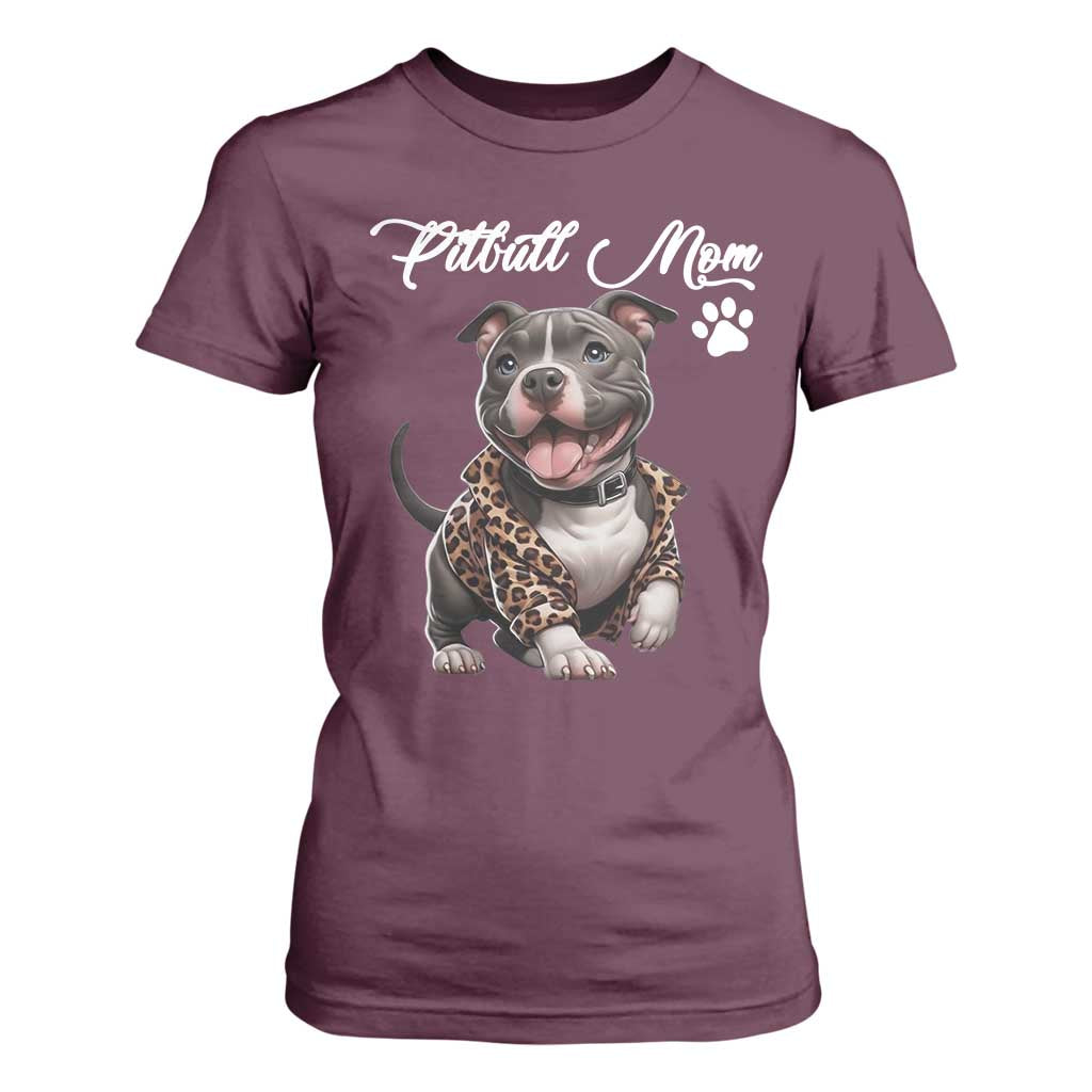 Pitbull Mom T Shirt For Women Cute Pitbull Puppy Dog Lovers TS12 Maroon Print Your Wear