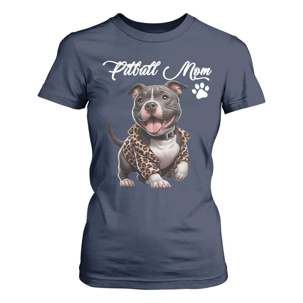 Pitbull Mom T Shirt For Women Cute Pitbull Puppy Dog Lovers TS12 Navy Print Your Wear