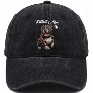 Pitbull Mom Washed Cotton Baseball Cap Cute Pitbull Puppy Dog Lovers TS12 Print Your Wear