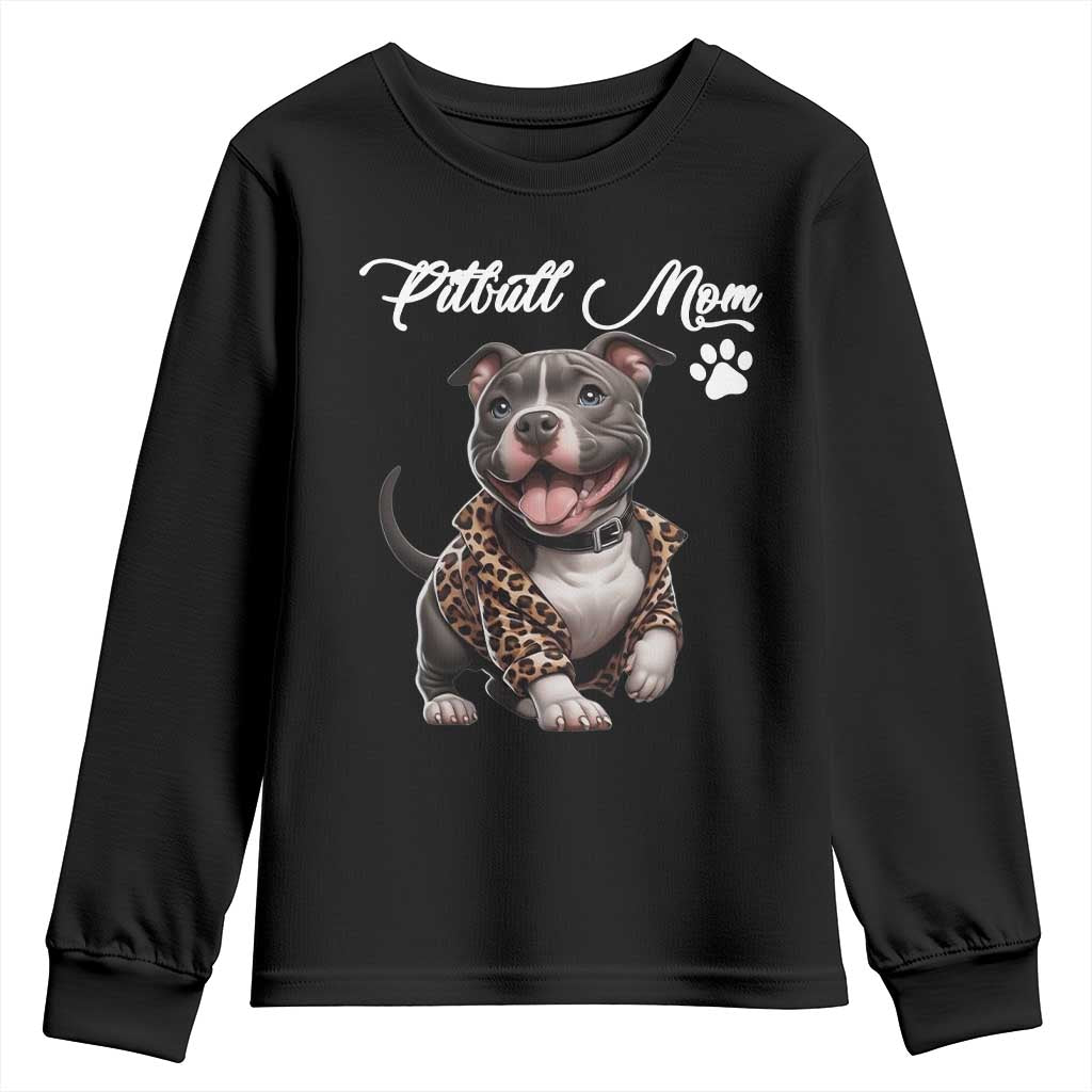 Pitbull Mom Youth Sweatshirt Cute Pitbull Puppy Dog Lovers TS12 Black Print Your Wear