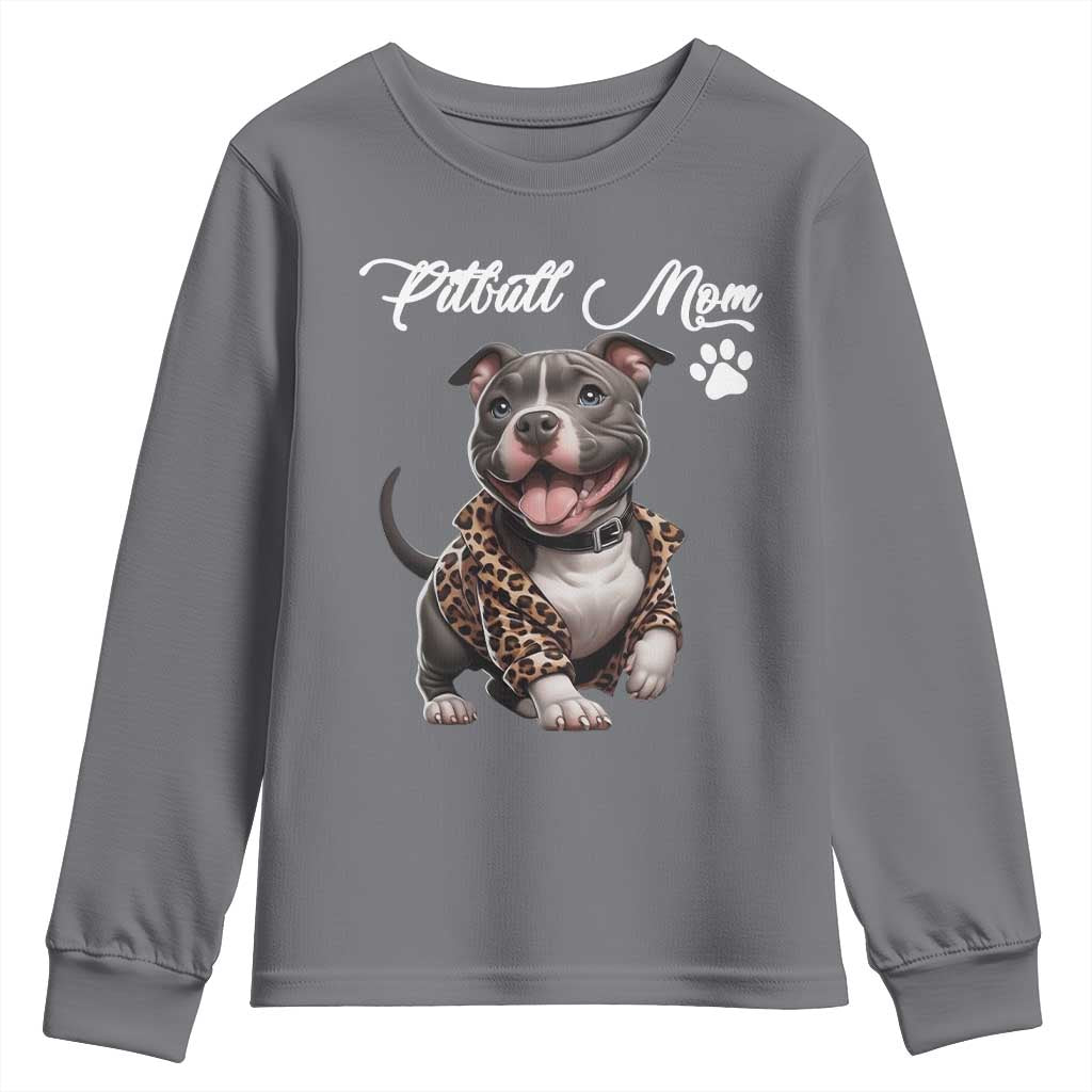 Pitbull Mom Youth Sweatshirt Cute Pitbull Puppy Dog Lovers TS12 Charcoal Print Your Wear