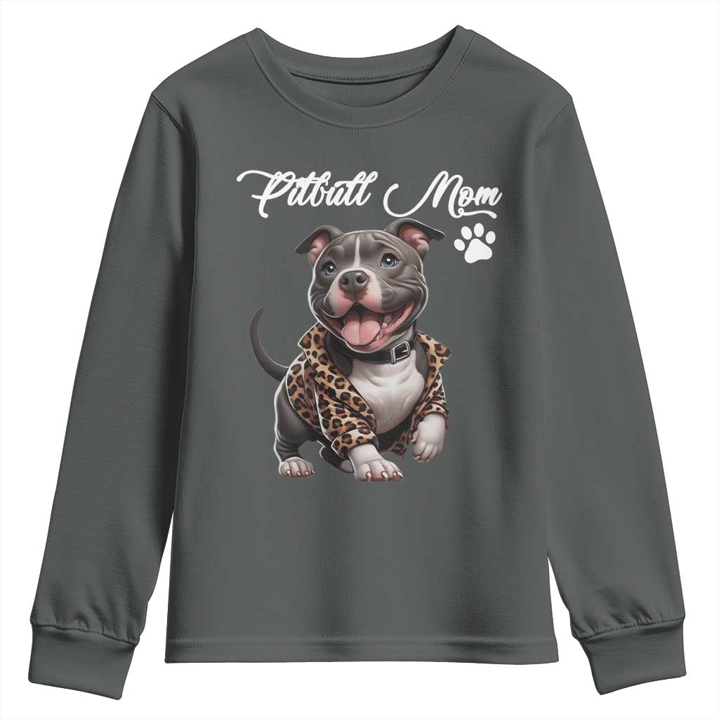 Pitbull Mom Youth Sweatshirt Cute Pitbull Puppy Dog Lovers TS12 Dark Heather Print Your Wear