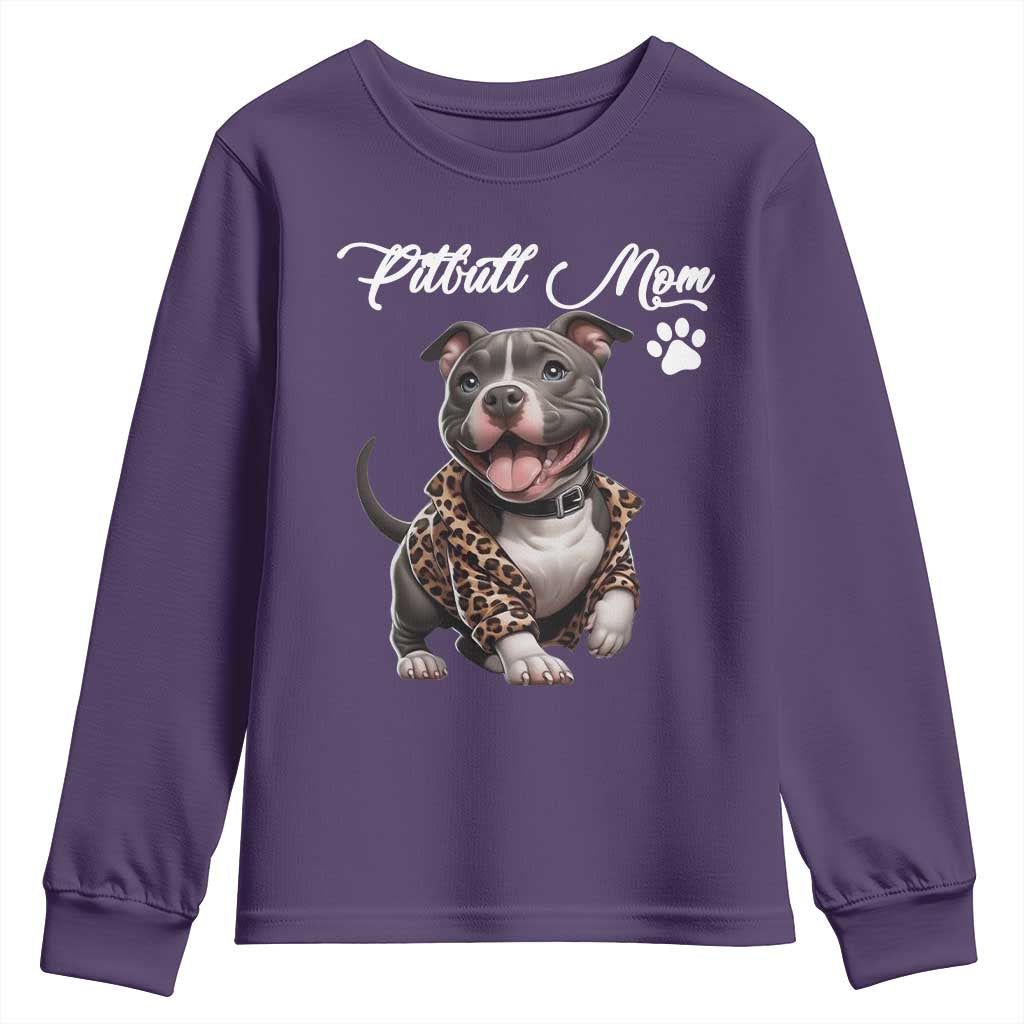 Pitbull Mom Youth Sweatshirt Cute Pitbull Puppy Dog Lovers TS12 Purple Print Your Wear
