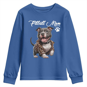 Pitbull Mom Youth Sweatshirt Cute Pitbull Puppy Dog Lovers TS12 Royal Blue Print Your Wear