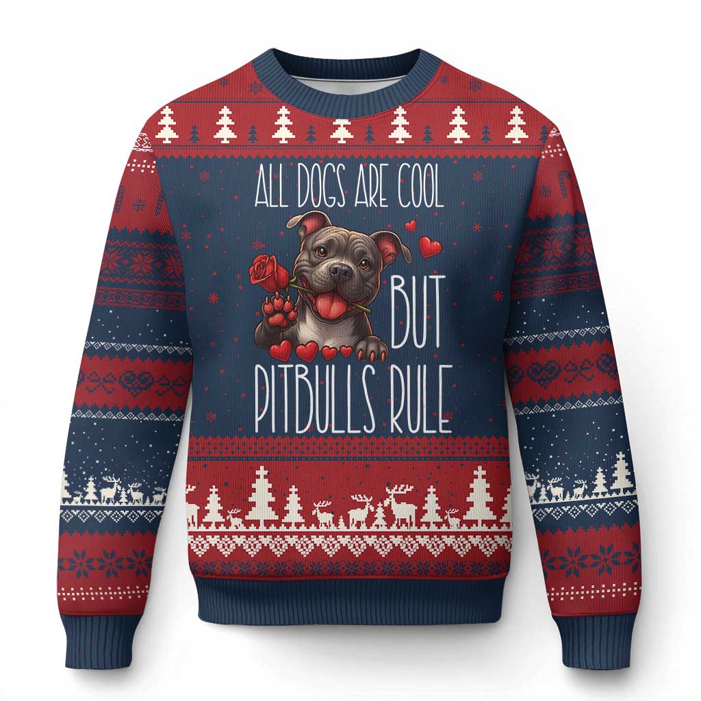 Pitbull Lover Ugly Christmas Sweater All Dogs Are Cool But Pitbulls Rule TS12 Navy Red Print Your Wear