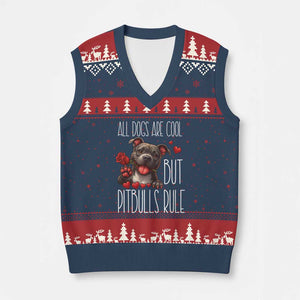 Pitbull Lover V-Neck Knit Sweater Vest All Dogs Are Cool But Pitbulls Rule TS12 Navy Red Print Your Wear