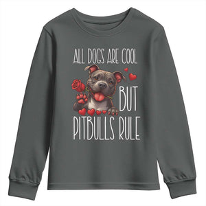 Pitbull Lover Youth Sweatshirt All Dogs Are Cool But Pitbulls Rule TS12 Dark Heather Print Your Wear