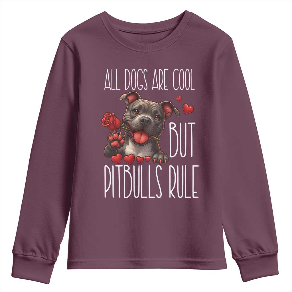 Pitbull Lover Youth Sweatshirt All Dogs Are Cool But Pitbulls Rule TS12 Maroon Print Your Wear