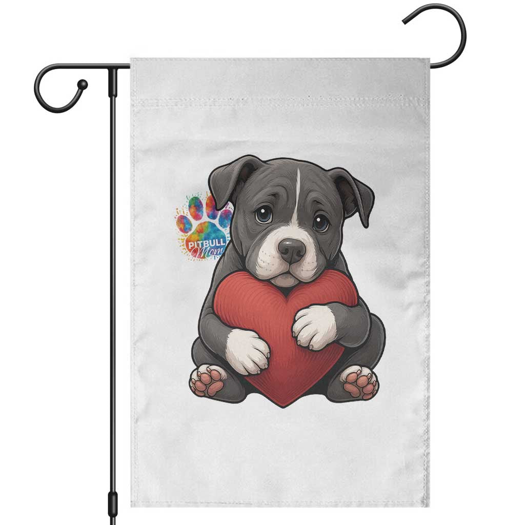 Pitbull Mom Garden Flag Cute Puppy Hugging Heart Love Dog TS12 White Print Your Wear