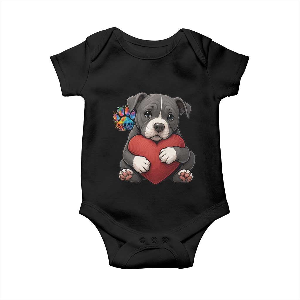 Pitbull Mom Baby Onesie Cute Puppy Hugging Heart Love Dog TS12 Black Print Your Wear