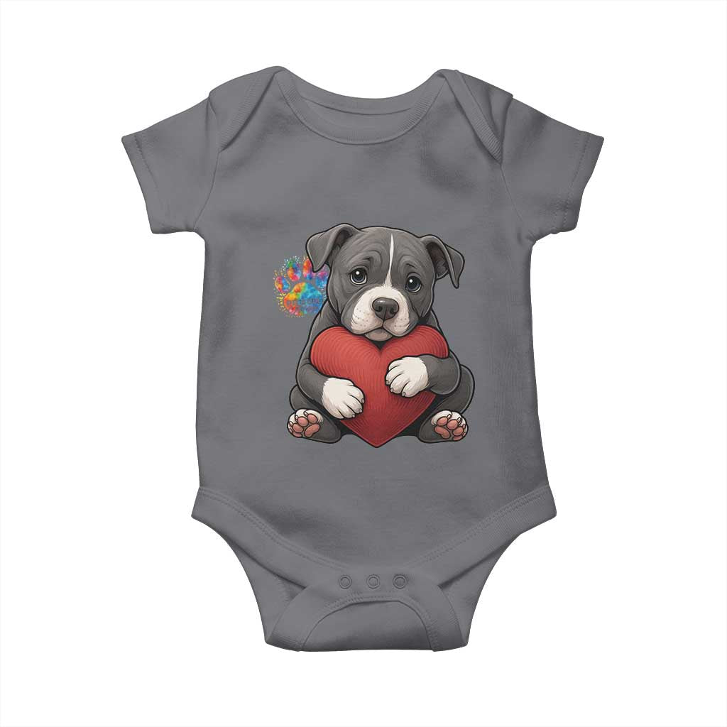 Pitbull Mom Baby Onesie Cute Puppy Hugging Heart Love Dog TS12 Charcoal Print Your Wear
