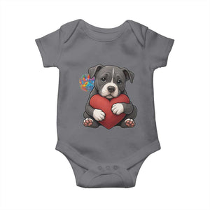 Pitbull Mom Baby Onesie Cute Puppy Hugging Heart Love Dog TS12 Charcoal Print Your Wear