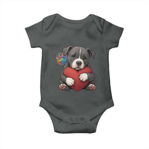 Pitbull Mom Baby Onesie Cute Puppy Hugging Heart Love Dog TS12 Dark Heather Print Your Wear