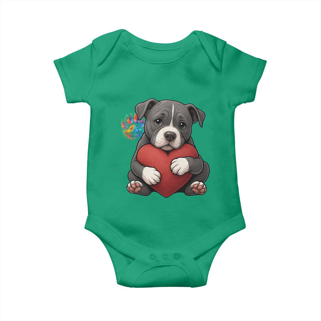 Pitbull Mom Baby Onesie Cute Puppy Hugging Heart Love Dog TS12 Irish Green Print Your Wear