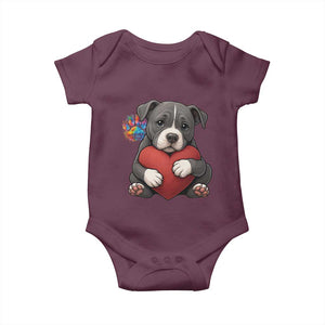 Pitbull Mom Baby Onesie Cute Puppy Hugging Heart Love Dog TS12 Maroon Print Your Wear