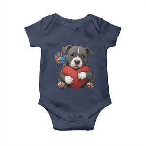 Pitbull Mom Baby Onesie Cute Puppy Hugging Heart Love Dog TS12 Navy Print Your Wear