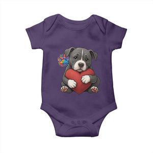 Pitbull Mom Baby Onesie Cute Puppy Hugging Heart Love Dog TS12 Purple Print Your Wear