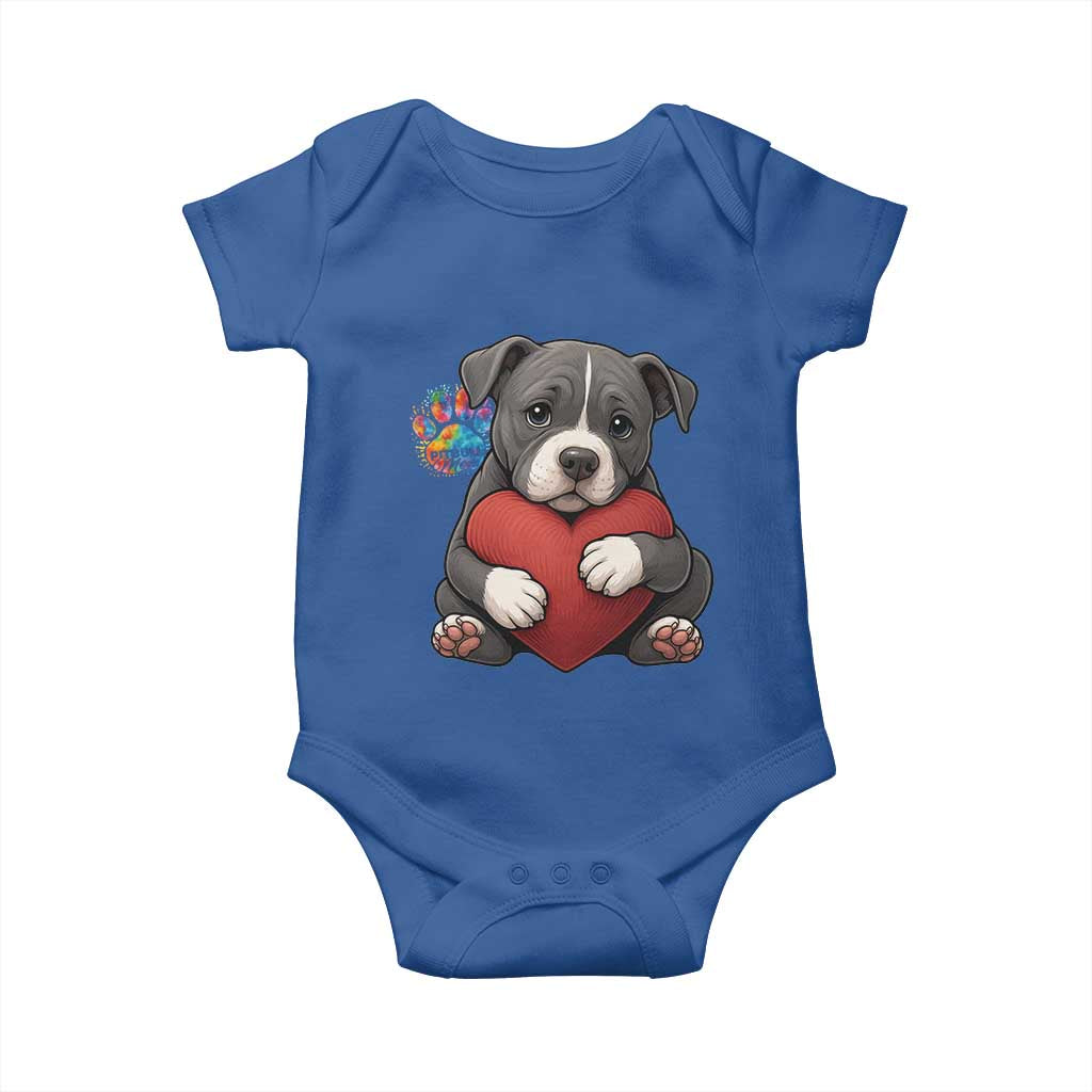 Pitbull Mom Baby Onesie Cute Puppy Hugging Heart Love Dog TS12 Royal Blue Print Your Wear