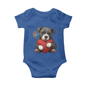 Pitbull Mom Baby Onesie Cute Puppy Hugging Heart Love Dog TS12 Royal Blue Print Your Wear