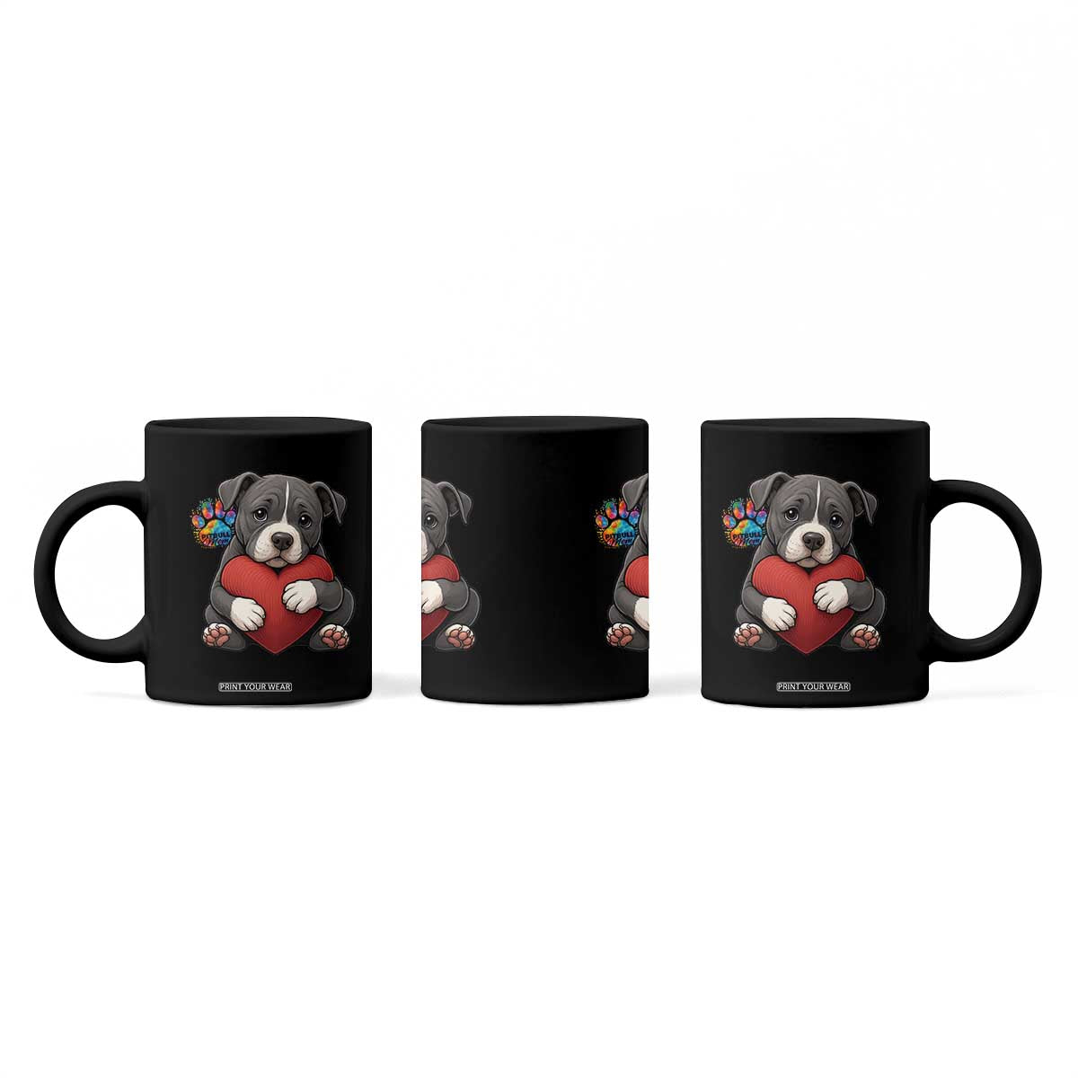 Pitbull Mom Coffee Mug Cute Puppy Hugging Heart Love Dog TS12 Print Your Wear