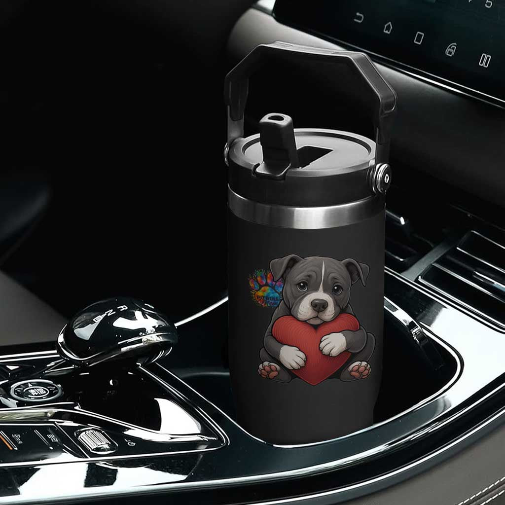 Pitbull Mom Flip Straw Tumbler Cute Puppy Hugging Heart Love Dog TS12 Print Your Wear