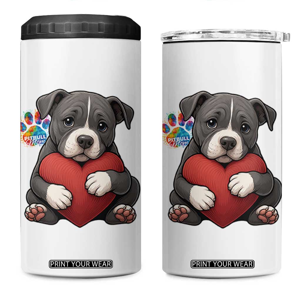 Pitbull Mom 4 in 1 Can Cooler Tumbler Cute Puppy Hugging Heart Love Dog TS12 One Size: 16 oz White Print Your Wear