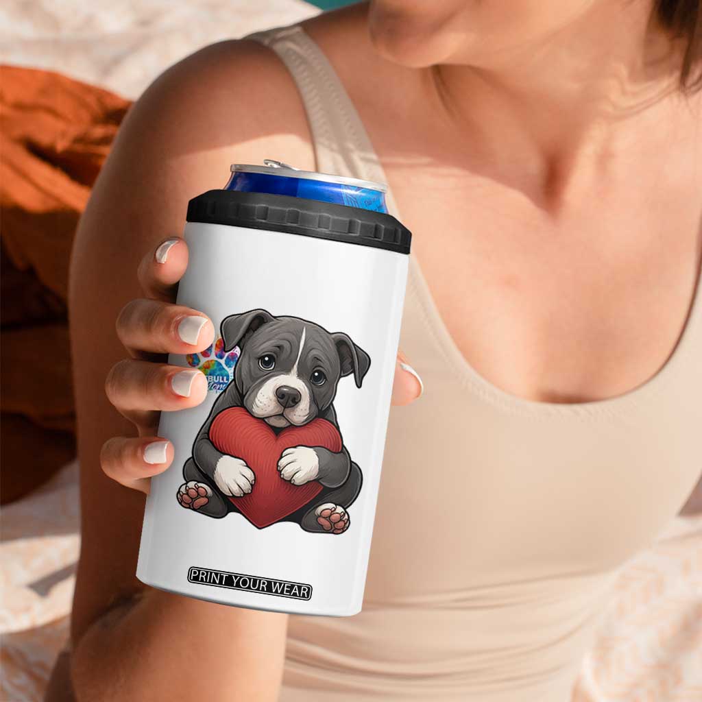 Pitbull Mom 4 in 1 Can Cooler Tumbler Cute Puppy Hugging Heart Love Dog TS12 Print Your Wear