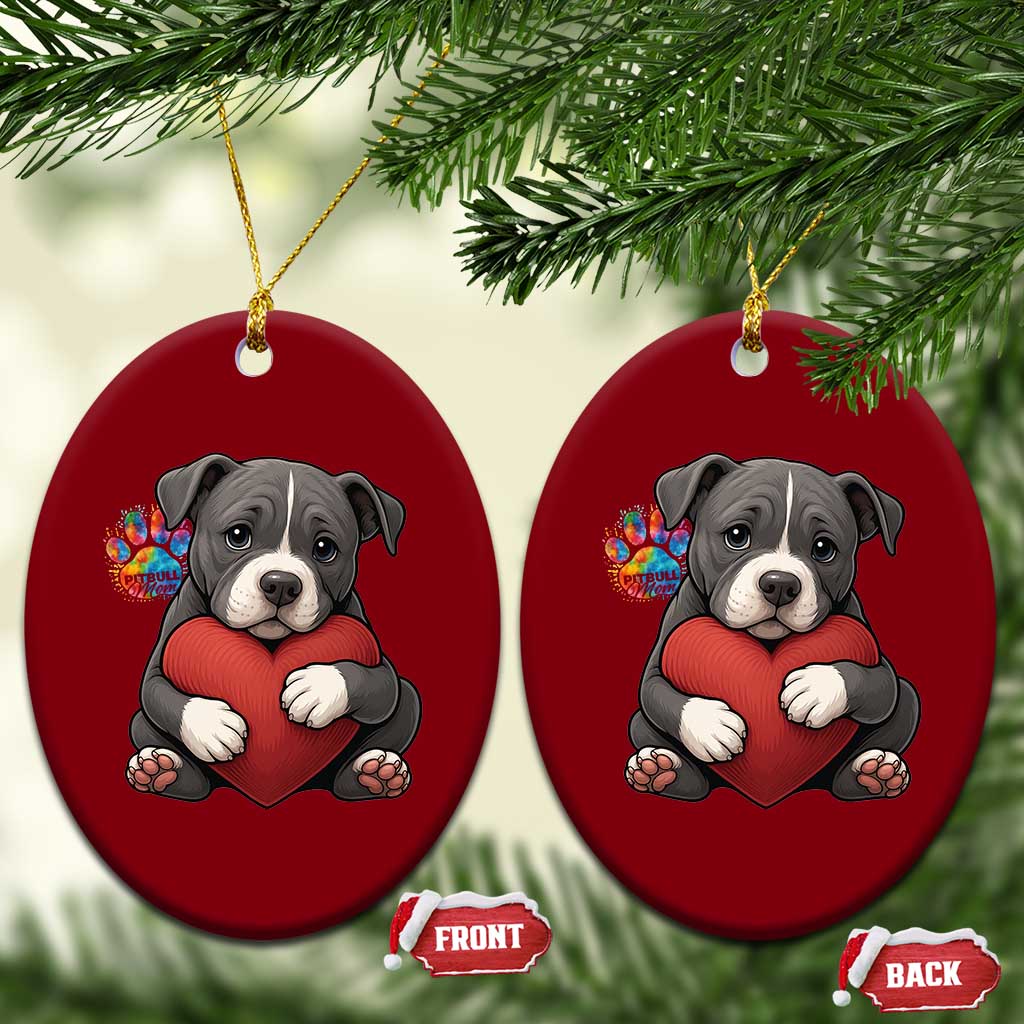 Pitbull Mom Ceramic Ornament Cute Puppy Hugging Heart Love Dog TS12 Print Your Wear