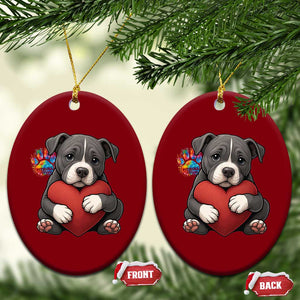 Pitbull Mom Ceramic Ornament Cute Puppy Hugging Heart Love Dog TS12 Print Your Wear