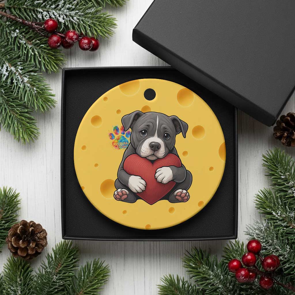 Pitbull Mom Ceramic Ornament Cute Puppy Hugging Heart Love Dog TS12 1pc Yellow Cheese Print Your Wear
