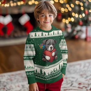 Pitbull Mom Ugly Christmas Sweater Cute Puppy Hugging Heart Love Dog TS12 Forest Green Beige Print Your Wear