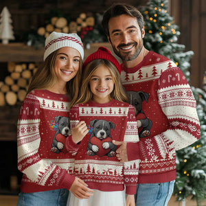 Pitbull Mom Ugly Christmas Sweater Cute Puppy Hugging Heart Love Dog TS12 Red Beige Print Your Wear