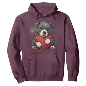 Pitbull Mom Hoodie Cute Puppy Hugging Heart Love Dog TS12 Maroon Print Your Wear