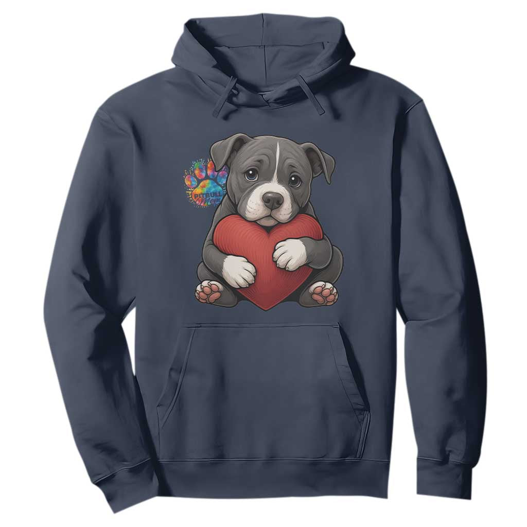 Pitbull Mom Hoodie Cute Puppy Hugging Heart Love Dog TS12 Navy Print Your Wear
