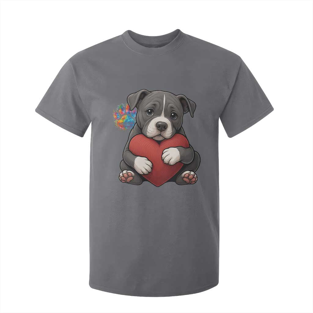 Pitbull Mom T Shirt For Kid Cute Puppy Hugging Heart Love Dog TS12 Charcoal Print Your Wear
