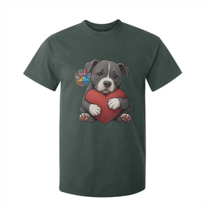 Pitbull Mom T Shirt For Kid Cute Puppy Hugging Heart Love Dog TS12 Dark Forest Green Print Your Wear