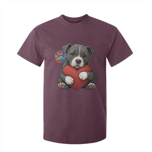 Pitbull Mom T Shirt For Kid Cute Puppy Hugging Heart Love Dog TS12 Maroon Print Your Wear