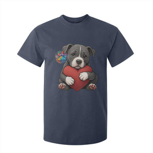 Pitbull Mom T Shirt For Kid Cute Puppy Hugging Heart Love Dog TS12 Navy Print Your Wear