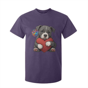 Pitbull Mom T Shirt For Kid Cute Puppy Hugging Heart Love Dog TS12 Purple Print Your Wear