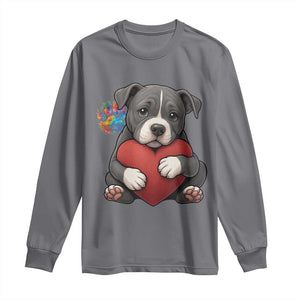 Pitbull Mom Long Sleeve Shirt Cute Puppy Hugging Heart Love Dog TS12 Charcoal Print Your Wear