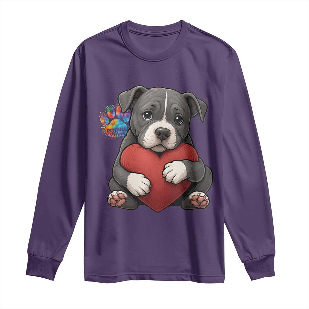Pitbull Mom Long Sleeve Shirt Cute Puppy Hugging Heart Love Dog TS12 Purple Print Your Wear