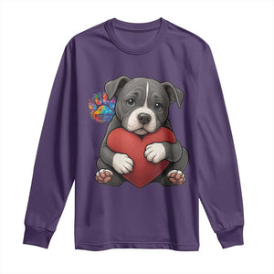 Pitbull Mom Long Sleeve Shirt Cute Puppy Hugging Heart Love Dog TS12 Purple Print Your Wear