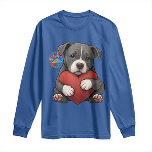Pitbull Mom Long Sleeve Shirt Cute Puppy Hugging Heart Love Dog TS12 Royal Blue Print Your Wear